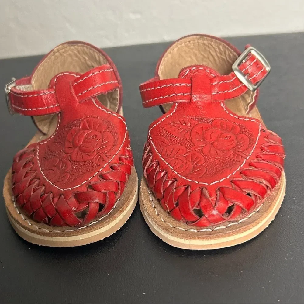 Mexican Huarache Red Sandals lil girl Size 7c